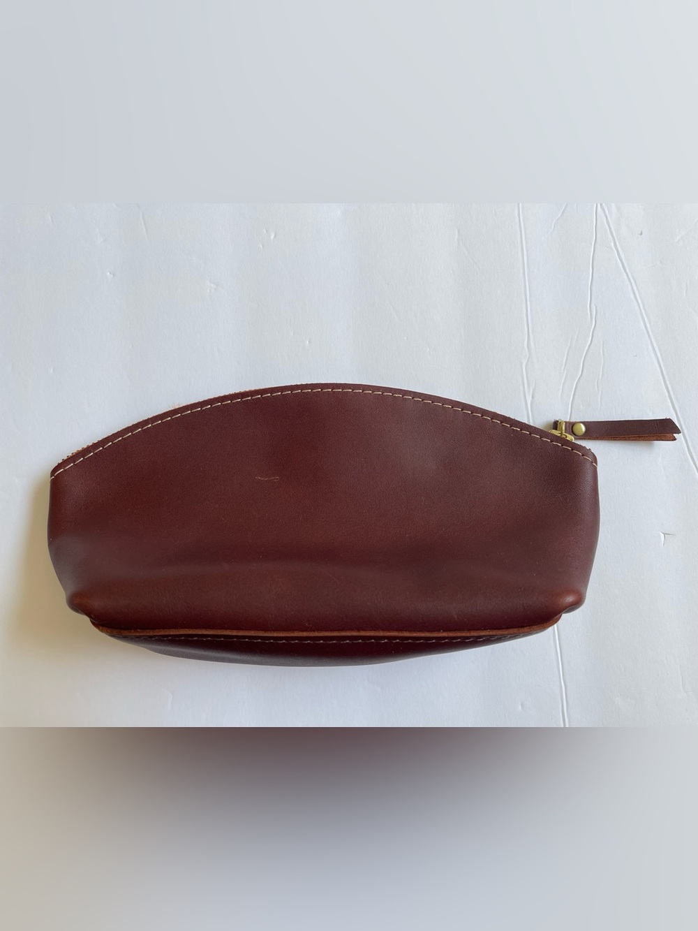 Portland Leather Brown Eclipse Makeup Bag Half-Moon Zip Cosmetic Pouch